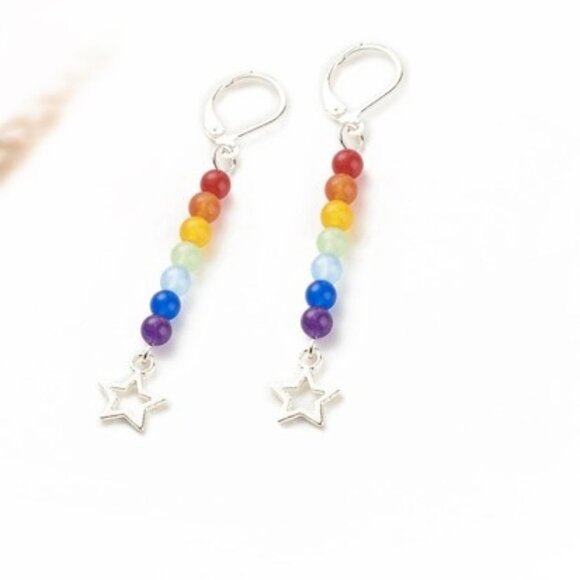 NWOT Natural Jade Chakra Long dangle earring w moon &/or Star Mix & match 2/$10 - Picture 3 of 6